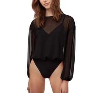 Elegant Black Sheer Bodysuit Top